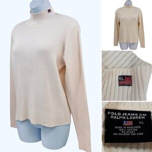 Ralph Lauren Polo Jeans Co. Ivory Ribbed Mock Neck Sweater Sz. XL